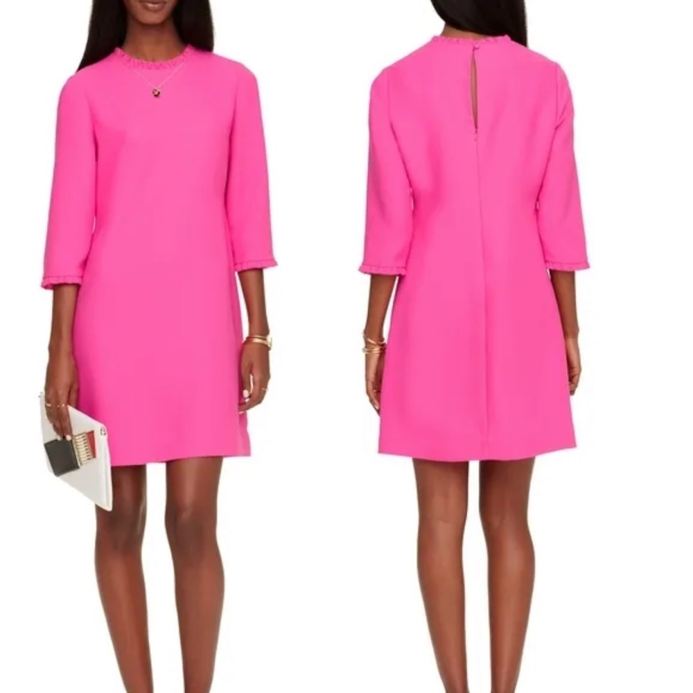 Kate Spade Pink shift dress, “Dizzy” ruffle trim flare flounce flutter dress - Picture 3 of 5